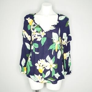 Old Navy Orange Blossom Navy Blue Empire Blouse